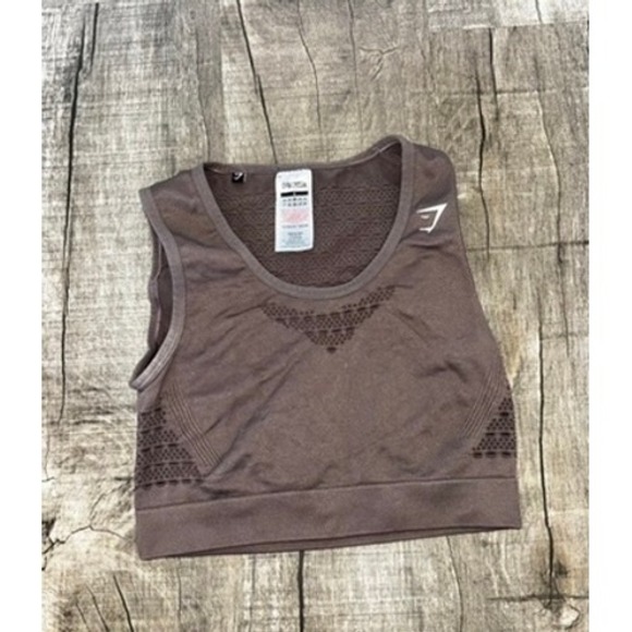 Gymshark Tops - Gymshark Energy Seamless Crop Top Brown Taupe Racerback Sports Bra Tank Womens S